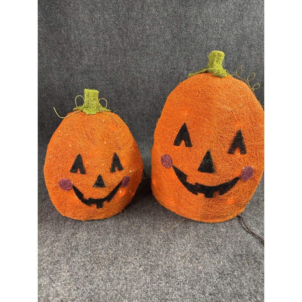 Halloween Light Up Sisal Pumpkins Set Of 2 Works Spooky Yard Decor